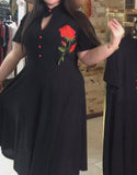 Rose Embroidered Black Dress