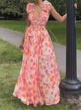 Pink Print Elegant Maxi Dress