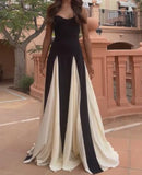 Black And White Patchwork Elegant Long Dress