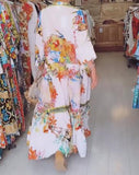 Colorful Printed White Loose Long Dress