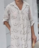 White Long Cutout Printed Shirt Dress