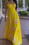 Yellow Printed Halter Long Dress