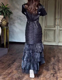 Black Pleated Fishtail Elegant Dress