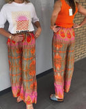 Colorful Printed Summer Silk Pants