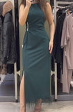 Sleeveless Slit Elegant Raw Edge Dress