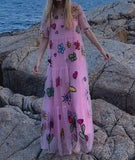 Pink Printed Chiffon Maxi Dress