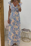 Blue Print Sleeveless Elegant Dress