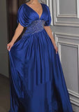 Elegant Slit Long Dress In Blue