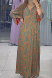 Orange Printed V-Neck Loose Long Dress