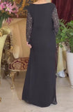 Black Shiny Spliced Long Dress