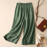 Cotton And Linen Cropped Wide-Leg Pants