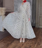White Polka Dot Chiffon Elegant Dress