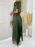 High Neck Puff Sleeve Midi Dress