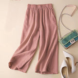 Cotton And Linen Cropped Wide-Leg Pants