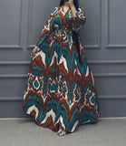 Blue And Brown Printed Long Dress