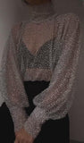 Silver Glitter Sheer Turtleneck Top