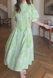 Green Print Elegant Dress