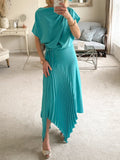 Draped Neckline Elegant Midi Dress