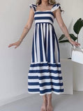 Square Neck Elegant Striped Dress