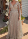 Champagne Glitter Elegant Long Dress