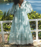 Cotton Loose Lace-Up Totem Midi-Sleeve Dress