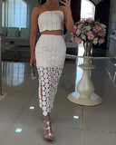 White Circle Half Skirt Two Piece Set