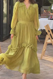 Solid Color Pleated Fresh Maxi Dress