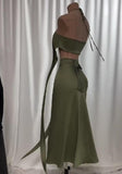 Green Silk Half Skirt Two Piece Set