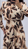 Branch And Leaf Print Waist Dress