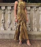 Gold Sleeveless Stretch Pleated Dress