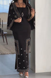 Black Glitter Printed Shawl Elegant Long Dress