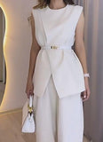 White Sleeveless Suit Two Piece Set