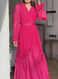 Solid Color Pleated Fresh Maxi Dress