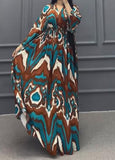 Blue And Brown Printed Long Dress