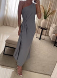 Gray Slim One Shoulder Dress