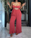 Solid Color Strappy Pants Set