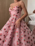 Pink Strawberry Print Party Dress