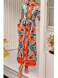 Satin Print Maxi Shirt Dress