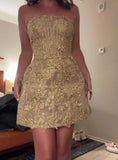 Gold Floral Embroidery Sheath Dress