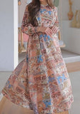 Pink Multicolor Printed Flower Long Dress