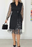 White Polka Dot Gauze Sleeve Black Midi Dress