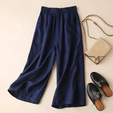 Cotton And Linen Cropped Wide-Leg Pants