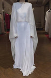 Solid Color Pleated Cape Maxi Dress