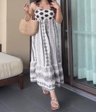 Black And White Printed Cute Halter Dress