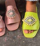 Pink Green Eyes Slippers