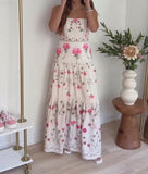 White Pink Flower Halter Dress