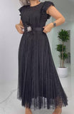 Elegant Pleated Dress In Black And Blue