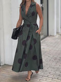 Green Sleeveless Polka Dot Dress