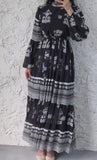 Black And White Patchwork Printed Chiffon Maxi Dress