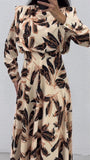 Branch And Leaf Print Waist Dress